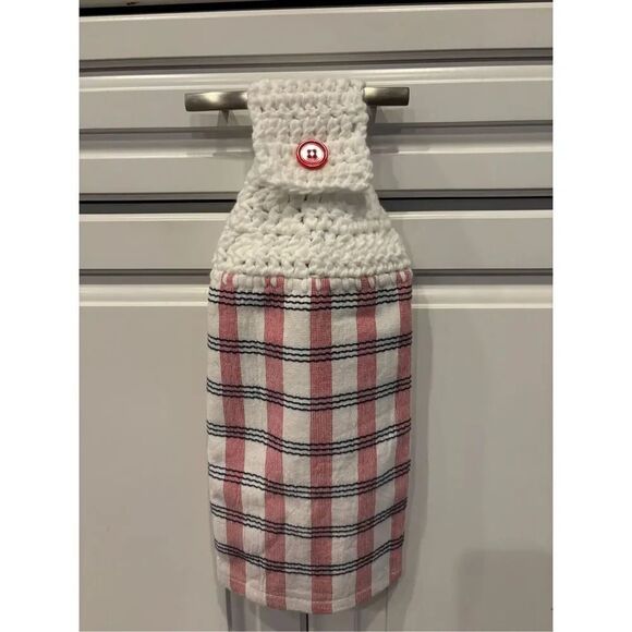 Crochet Top Kitchen Towel-Home-Red-White Stripes blue lines - Picture 1 of 2